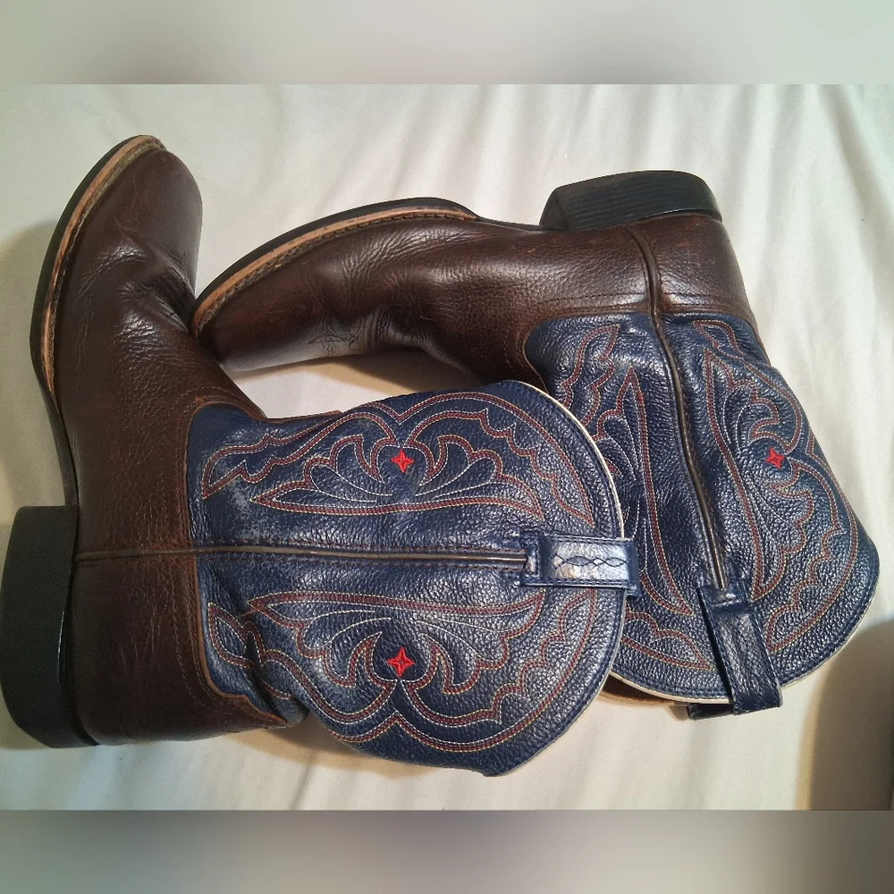 Ariat Quickdraw Western Boots EU 36.5, US 5 Leather Brown Blue Cowboy Classic